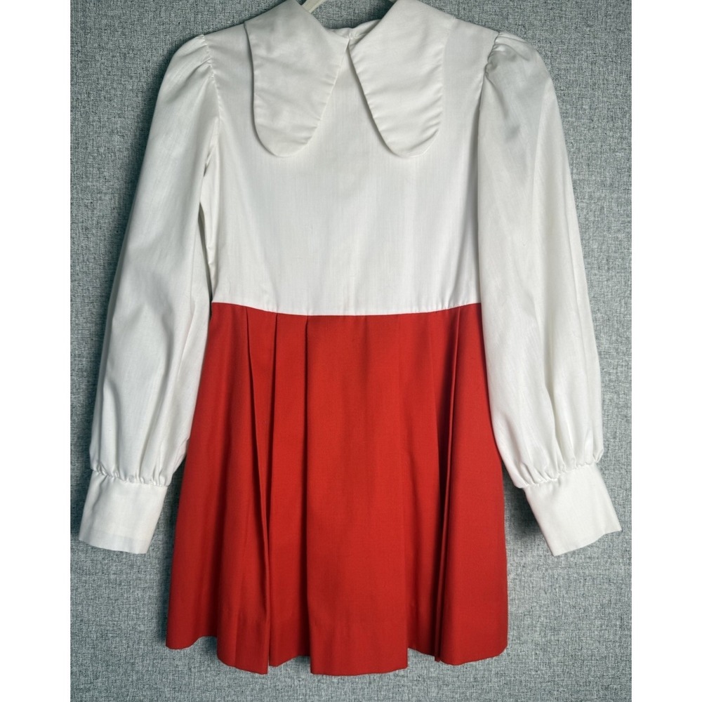 Vintage Dorissa Of Miami Red White Pleated Dress Puff Sleeve Peter Pan Collar 12